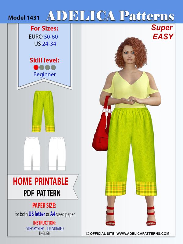 Plus size Elastic Waist band Capri Pants Sewing Pattern