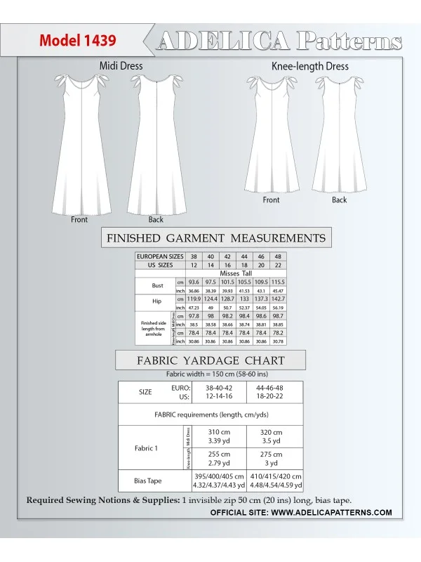 Adelica pattern 1439 Misses Tall Dress Sewing Pattern