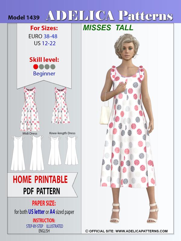 Adelica pattern 1439 Misses Tall Sewing Pattern Dress PDF