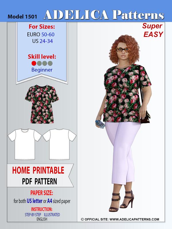 Adelica pattern 1517 Plus size skirt sewing pattern PDF (printable). For  Height about 5'6 to 5'8 (168-172 cm).