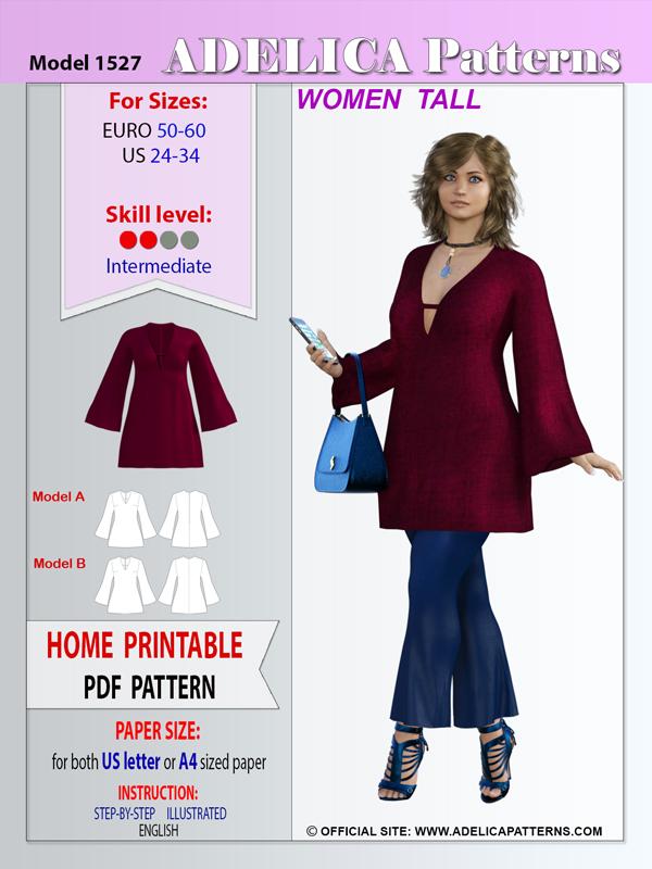 Messina's Statement Sleeve Crop, Top, Tunic & Dress Sizes XXS to 3X Adults  PDF Pattern
