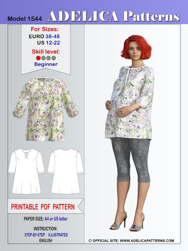 Adelica pattern 1544 Maternity Tunic Sewing Pattern PDF