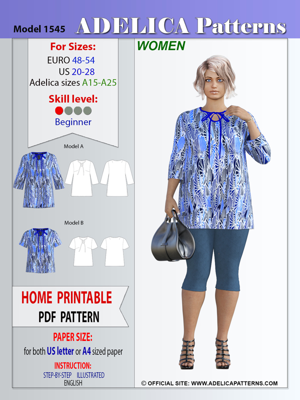 Adelica pattern 1545 Plus size Tunic Sewing pattern Adelica pattern 1545 Plus size Tunic Sewing pattern