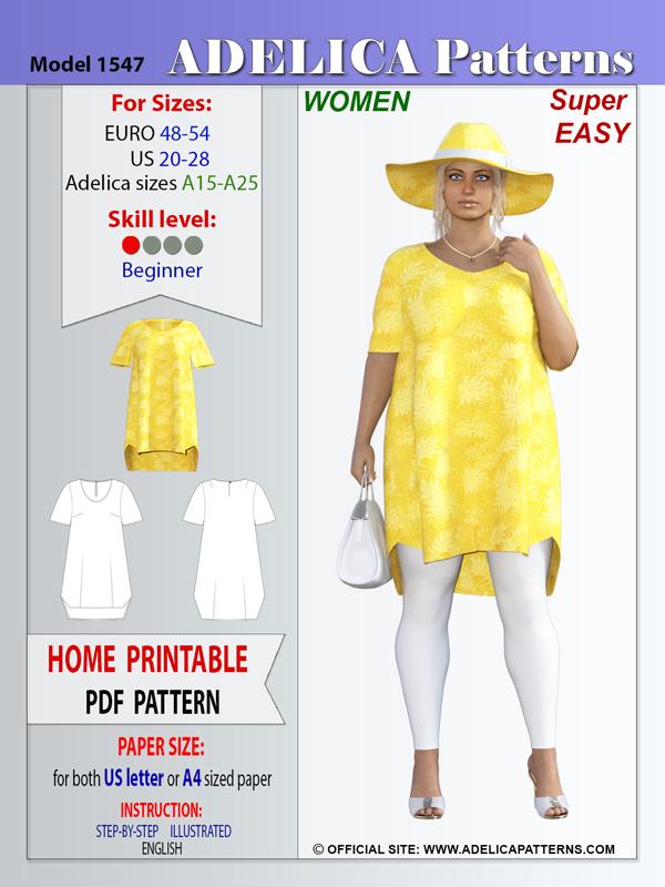 1XL-5XL Plus Size Tunic PDF Sewing Pattern High Slit Loose Fit