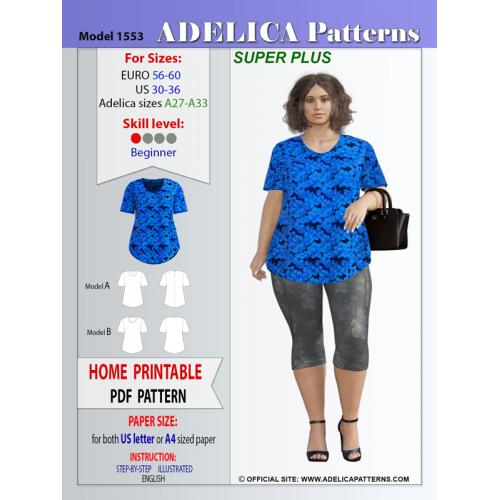 Super Plus size Tunic Sewing pattern PDF 1553 by Adelica patterns