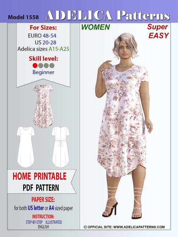 Plus size Sewing pattern dress PDF