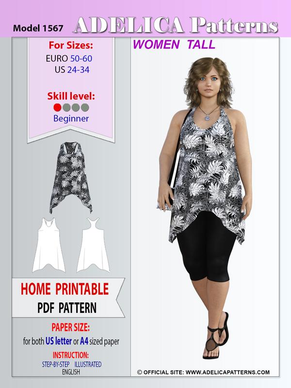 Adelica pattern 1567 Plus size Top Tunic Sewing Pattern PDF for sizes ...