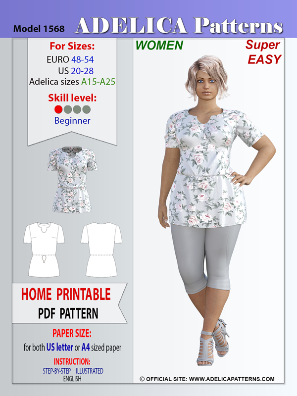 Adelica pattern 1568 Plus size tunic sewing pattern Adelica pattern 1568 Plus size tunic sewing pattern
