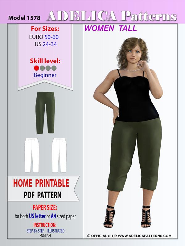 Women Fitness Leggings Sewing Pattern, Capri Pants Pdf Pattern