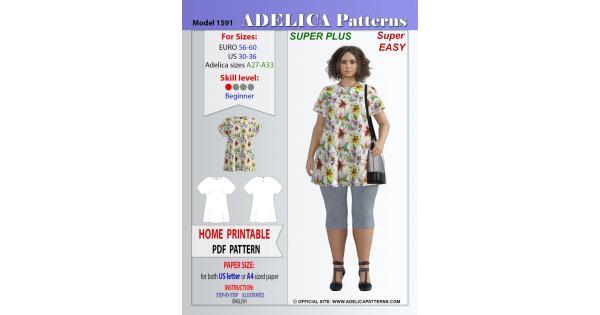 Adelica pattern 1591 Super Plus size Tunic Sewing Pattern PDF (printable)