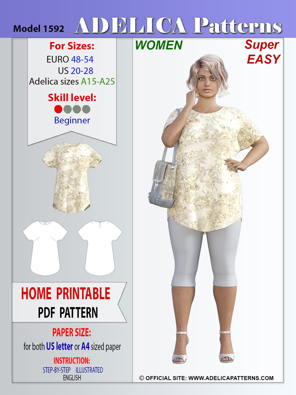 Adelica pattern 1592 Plus size Tunic Sewing Pattern Adelica pattern 1592 Plus size Tunic Sewing Pattern
