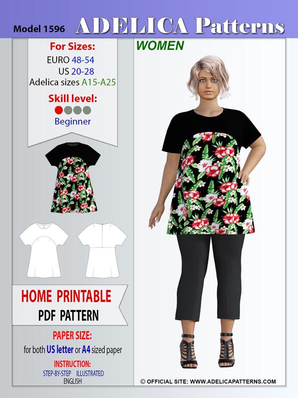 Plus size sewing pattern tunic PDF