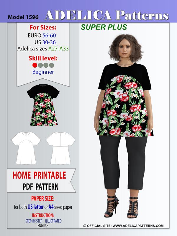 Super Plus size sewing pattern tunic PDF