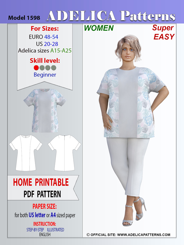 Adelica pattern 1598 Plus size Tunic Sewing pattern Adelica pattern 1598 Plus size Tunic Sewing pattern