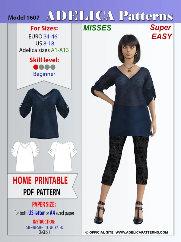Adelica pattern 1607 Misses Tunic Sewing pattern