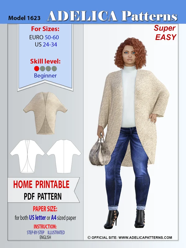 Adelica pattern 1623 Plus size cardigan sewing pattern Adelica pattern 1623 Plus size cardigan sewing pattern