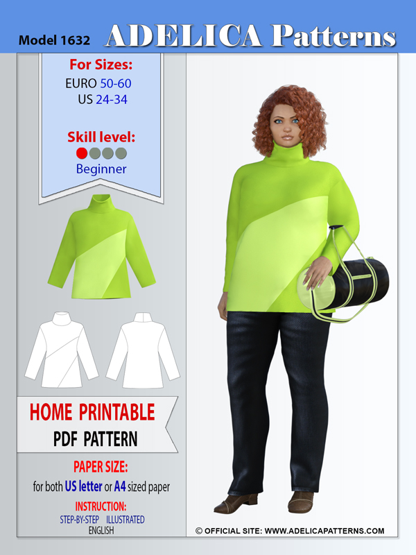 Adelica pattern 1632 Plus size Tunic Sweatshirt Sewing pattern Adelica pattern 1632 Plus size Tunic Sweatshirt Sewing pattern