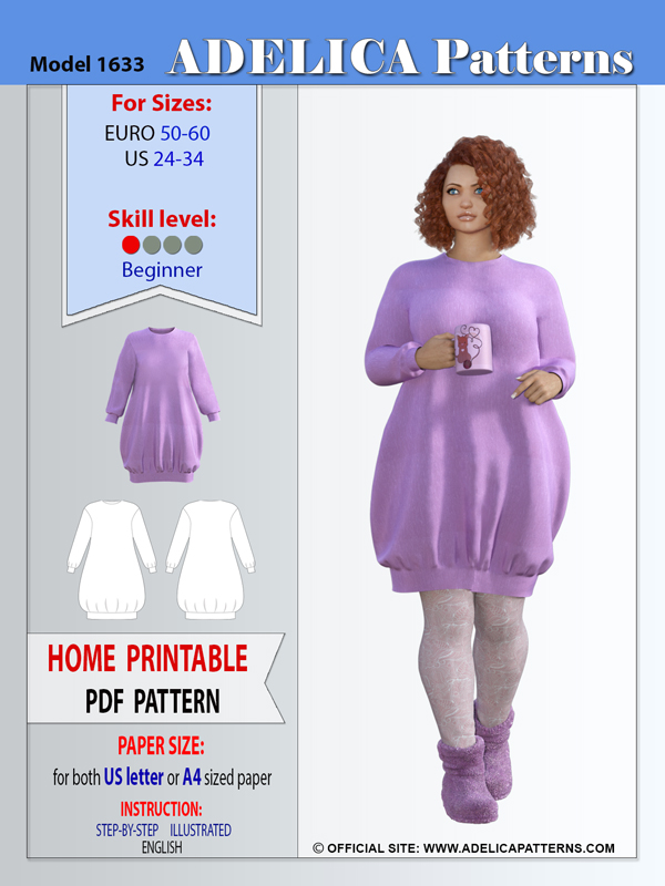 Adelica pattern 1633 Plus size Dress Sweatshirt Sewing pattern Adelica pattern 1633 Plus size Dress Sweatshirt Sewing pattern