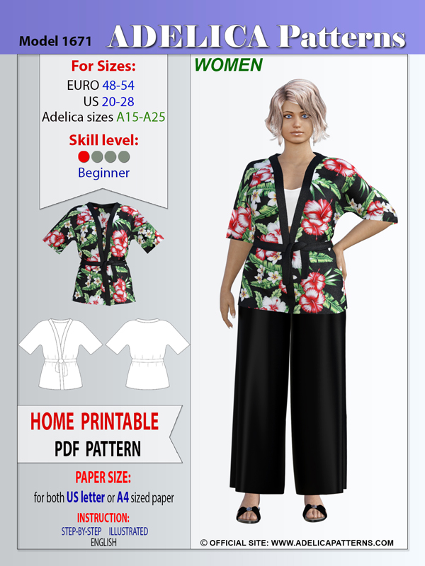 Adelica pattern 1671 Plus size Bathrobe Sewing pattern Adelica pattern 1671 Plus size Bathrobe Sewing pattern