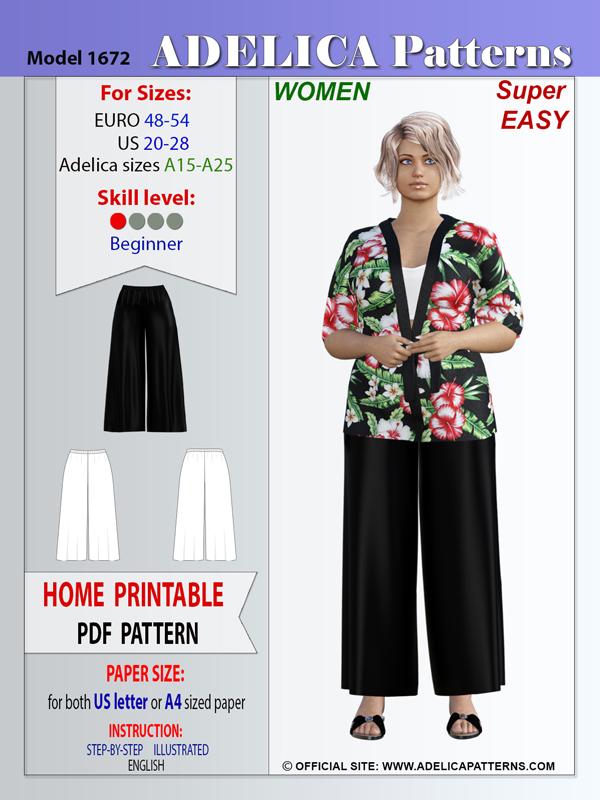 Adelica pattern 1672 Plus size Pants Sewing pattern PDF (printable)