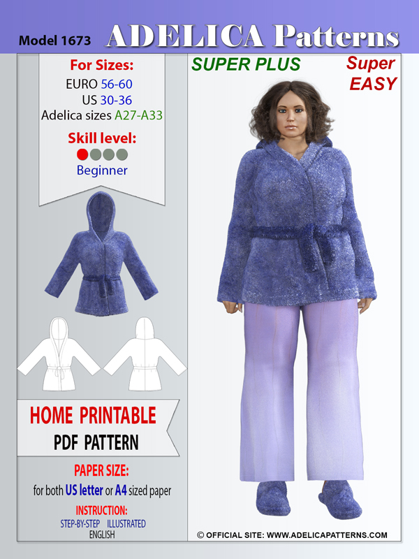 Adelica pattern 1673 Super Plus size Bathrobe Sewing pattern Adelica pattern 1673 Super Plus size Bathrobe Sewing pattern