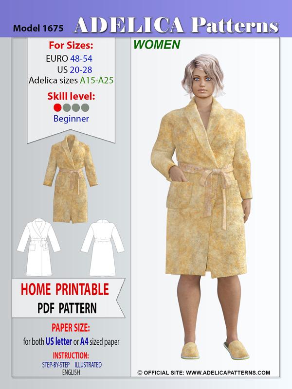 Adelica pattern 1675 Plus size Bathrobe sewing pattern PDF