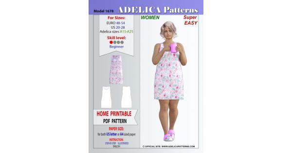 Adelica pattern 1678 Plus size Nightgown sewing pattern PDF