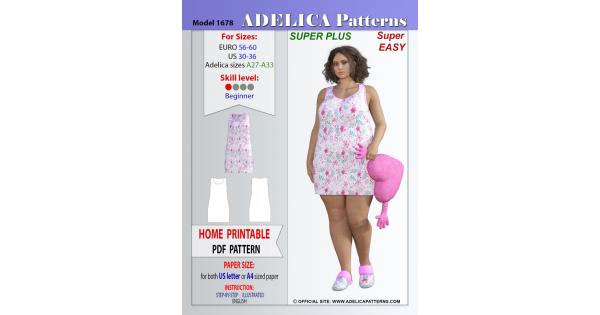 Adelica pattern 1683 Super Plus size Nightgown Home dress Sewing