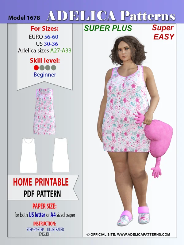 Adelica pattern 1678 Super Plus size Nightgown Sewing pattern Adelica pattern 1678 Super Plus size Nightgown Sewing pattern