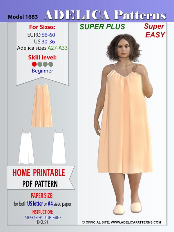Adelica pattern 1683 Super Plus size Nightgown Home dress Sewing ...