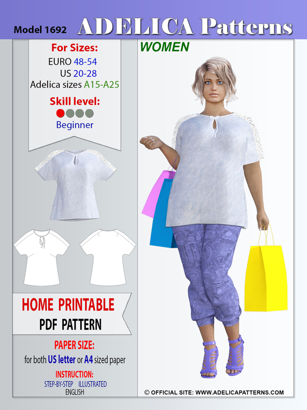 Adelica pattern 1692 Plus size tunic sewing pattern Adelica pattern 1692 Plus size tunic sewing pattern