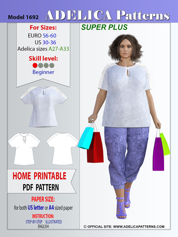 Adelica pattern 1692 Super Plus size tunic sewing pattern Adelica pattern 1692 Super Plus size tunic sewing pattern