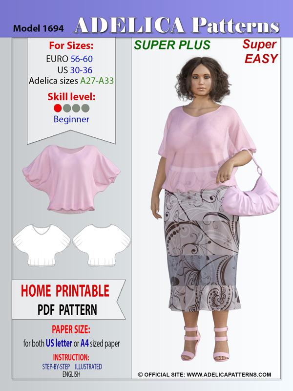 Super Plus size Tunic Blouse sewing pattern PDF