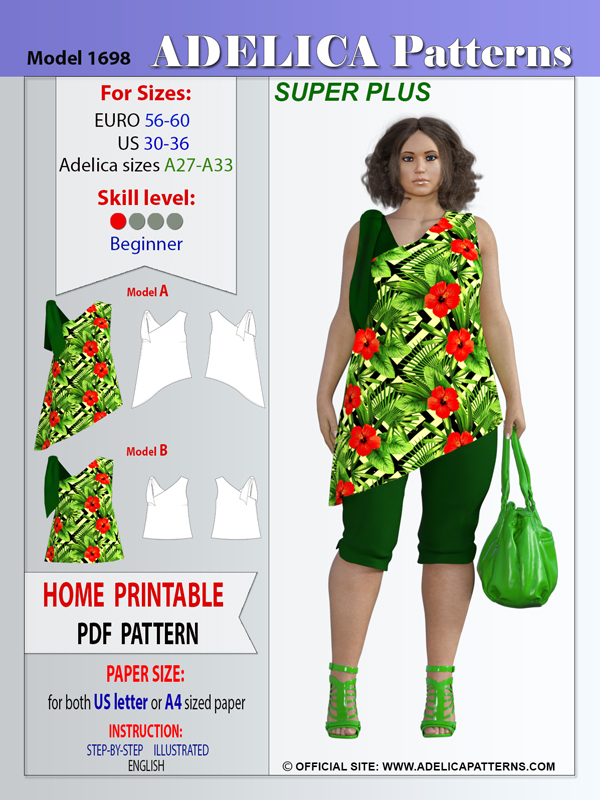 Adelica pattern 1698 Super Plus size Top sewing pattern Adelica pattern 1698 Super Plus size Top sewing pattern