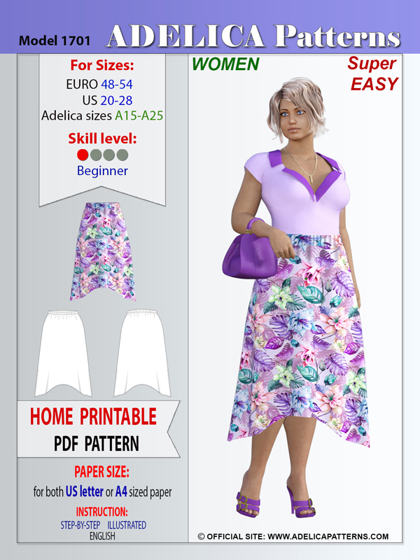Adelica pattern 1701 Skirt Sewing Pattern Adelica pattern 1701 Skirt Sewing Pattern