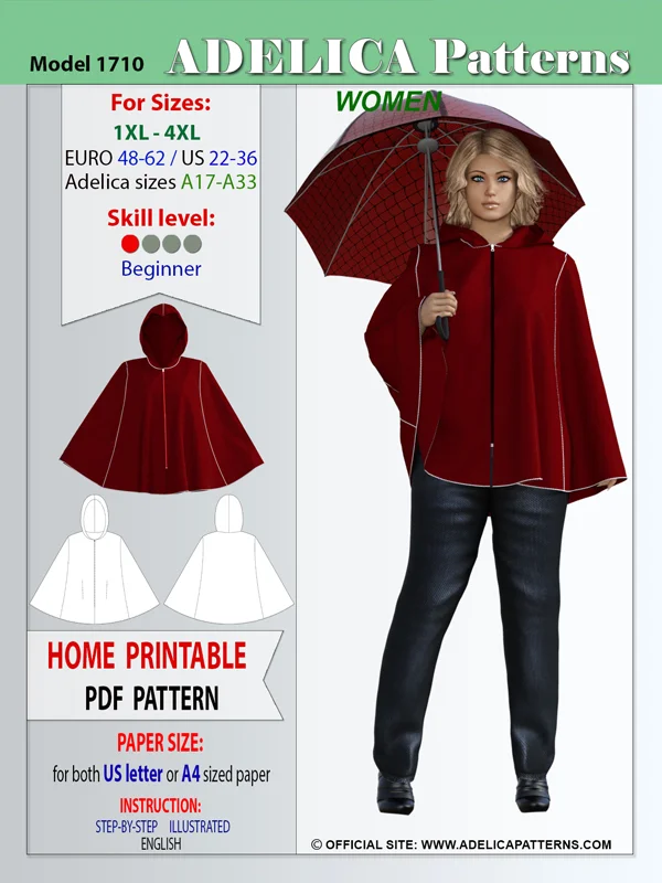 Adelica pattern 1710 Plus size Poncho Cape Sewing pattern Adelica pattern 1710 Plus size Poncho Cape Sewing pattern