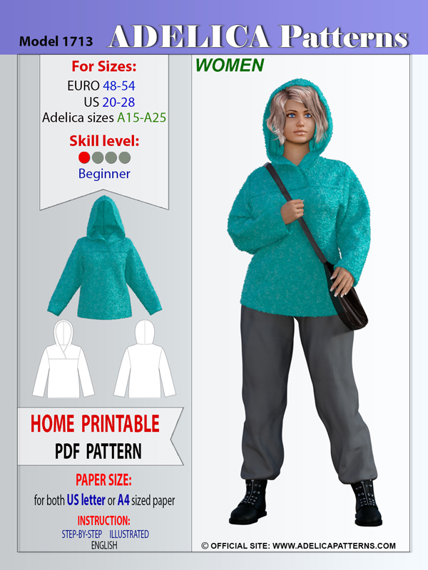 Adelica pattern 1713 Women\'s Sweatshirt Sewing pattern Adelica pattern 1713 Women\'s Sweatshirt Sewing pattern