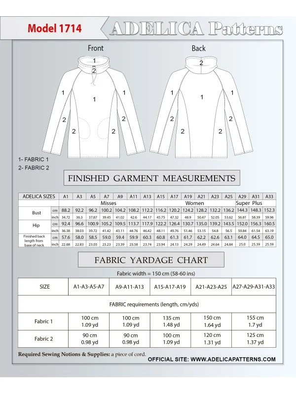 Adelica pattern 1714 Sweatshirt Jumper Sewing pattern Adelica pattern 1714 Sweatshirt Jumper Sewing pattern