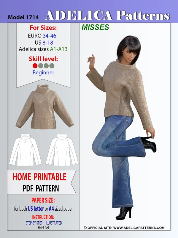Adelica pattern 1714 Sweatshirt Jumper Sewing pattern Adelica pattern 1714 Sweatshirt Jumper Sewing pattern