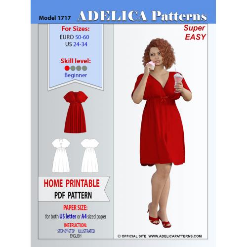 Adelica pattern 1655 Plus size Sewing Pattern High-Low Midi Dress pdf