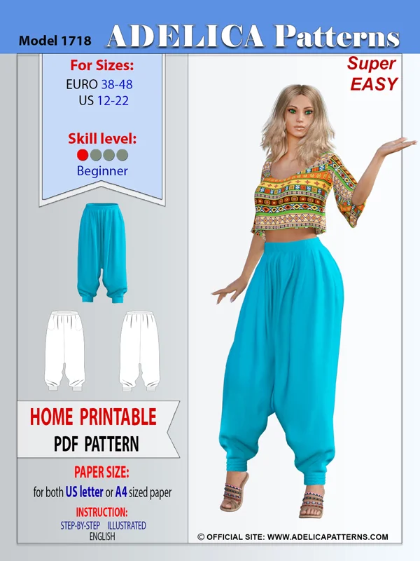 Adelica pattern 1718 Zouave Harem Pants Sewing Pattern Adelica pattern 1718 Zouave Harem Pants Sewing Pattern